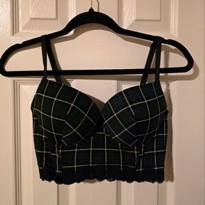 Dark Green Plaid Pushup Bra Top